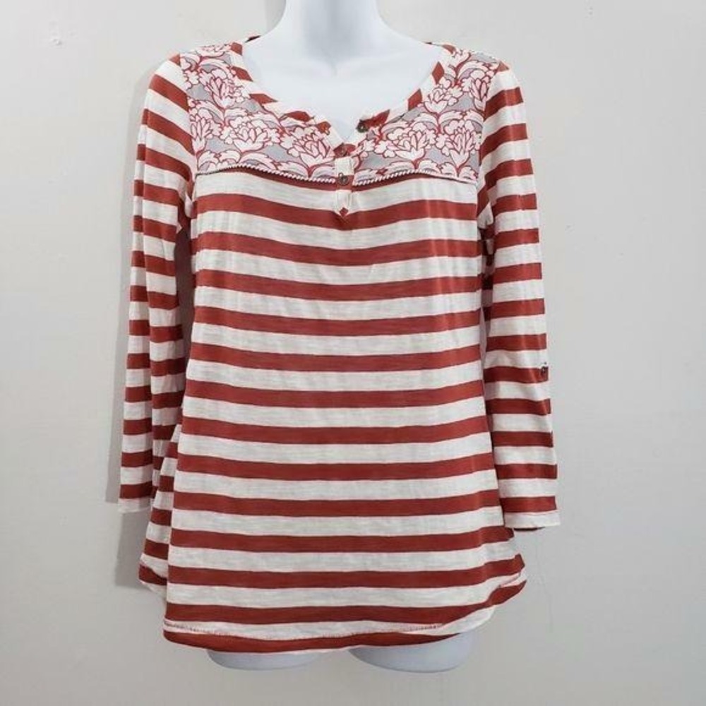 Anthropologie Post‎ Mates Striped Floral Top Women's Size Small